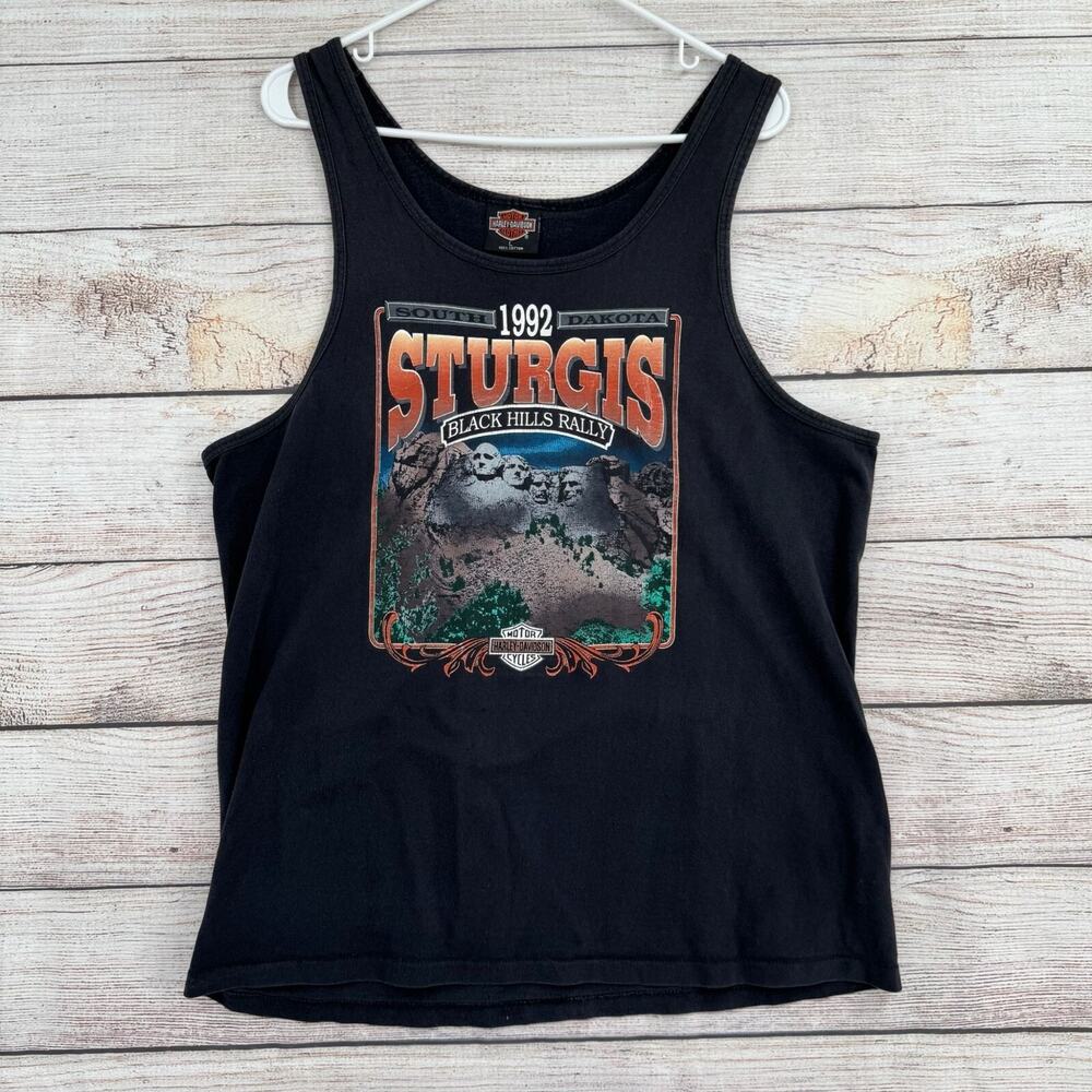 Vintage 1992 Harley Davidson Sturgis Black‎ Hills Rally Tank Top Adult L Black